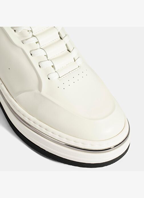 Erkek Beyaz Bağcıklı Deri Spor Ayakkabı - Görsel 7