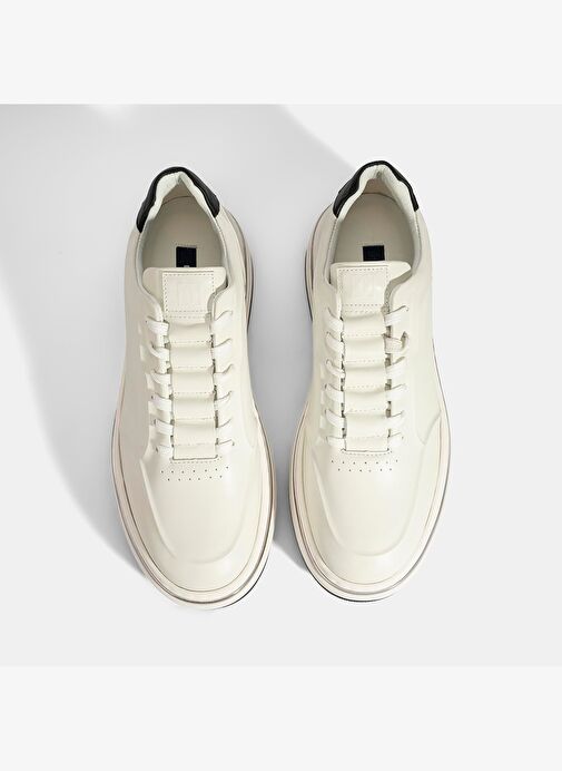 Erkek Beyaz Bağcıklı Deri Spor Ayakkabı - Görsel 8