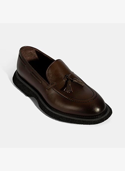 Erkek Kahve Püskül Detaylı Deri Loafer - Görsel 6