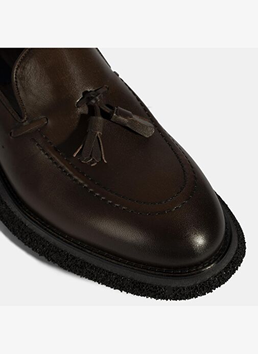 Erkek Kahve Püskül Detaylı Deri Loafer - Görsel 7