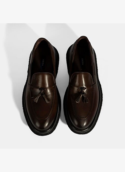 Erkek Kahve Püskül Detaylı Deri Loafer - Görsel 8