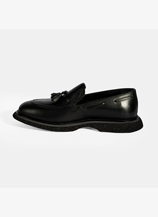 Erkek Siyah Püskül Detaylı Deri Loafer - Görsel 4