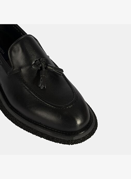 Erkek Siyah Püskül Detaylı Deri Loafer - Görsel 7