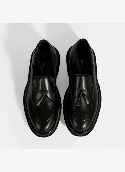 Erkek Siyah Püskül Detaylı Deri Loafer - Görsel 8