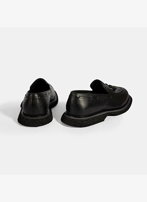 Erkek Siyah Püskül Detaylı Deri Loafer - Görsel 9