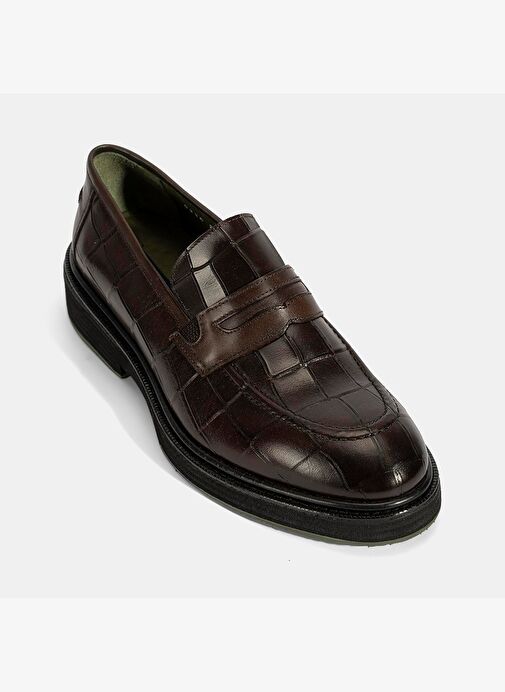 Erkek Kahve Kroko Baskılı Deri Loafer - Görsel 6