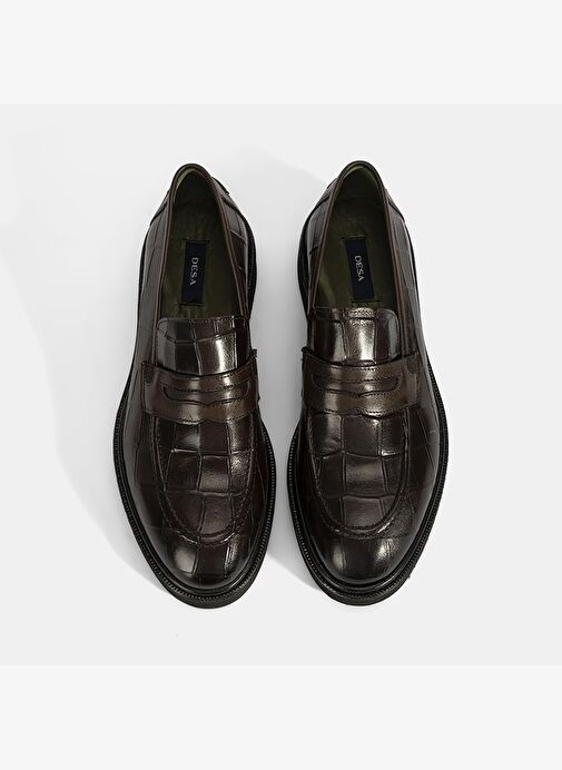 Erkek Kahve Kroko Baskılı Deri Loafer - Görsel 8