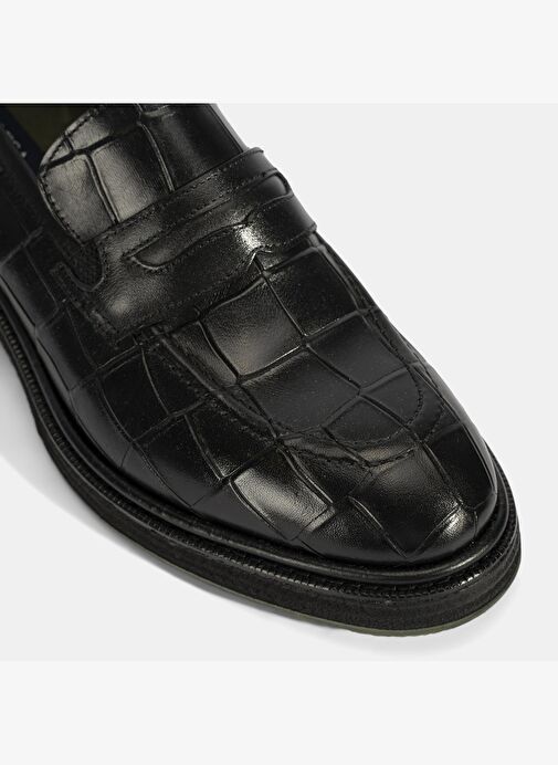 Erkek Siyah Kroko Baskılı Deri Loafer - Görsel 7