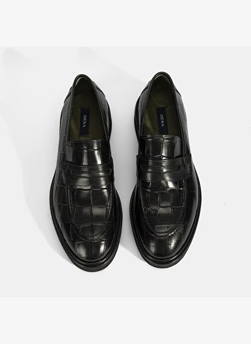 Erkek Siyah Kroko Baskılı Deri Loafer - Görsel 8