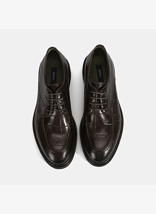 Erkek Kahve Bağcıklı Kroko Baskılı Deri Klasik Ayakkabı - Görsel 8