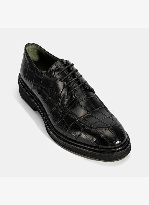 Erkek Siyah Bağcıklı Kroko Baskılı Deri Klasik Ayakkabı - Görsel 6