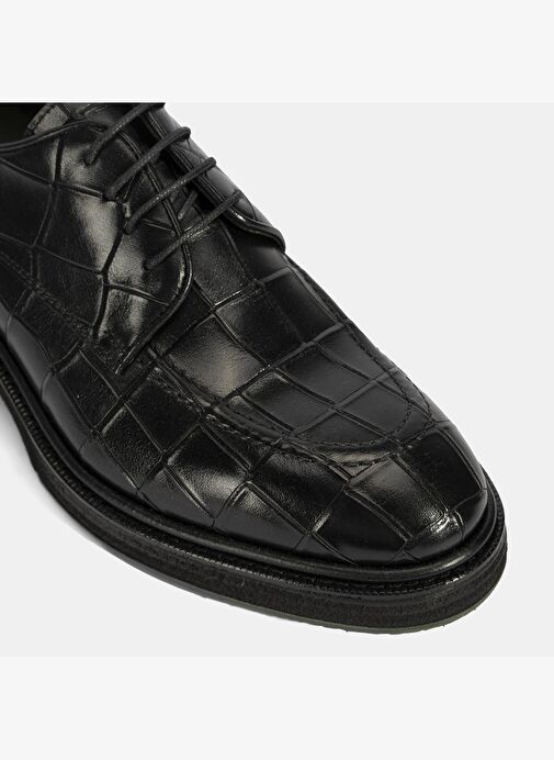 Erkek Siyah Bağcıklı Kroko Baskılı Deri Klasik Ayakkabı - Görsel 7