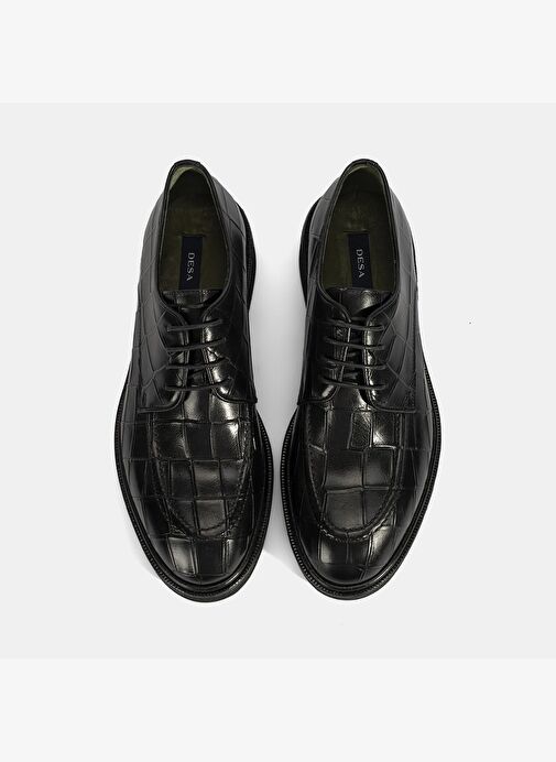Erkek Siyah Bağcıklı Kroko Baskılı Deri Klasik Ayakkabı - Görsel 8
