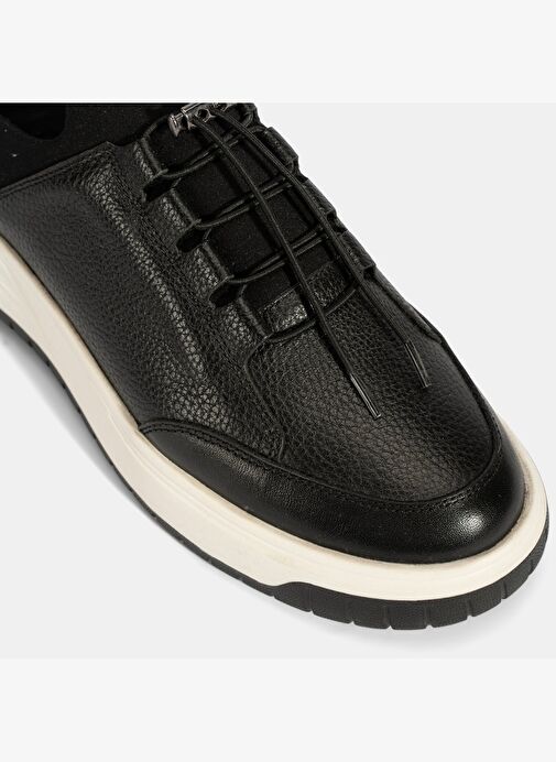 Erkek Siyah Lastik Bağcıklı Deri Sneaker - Görsel 7