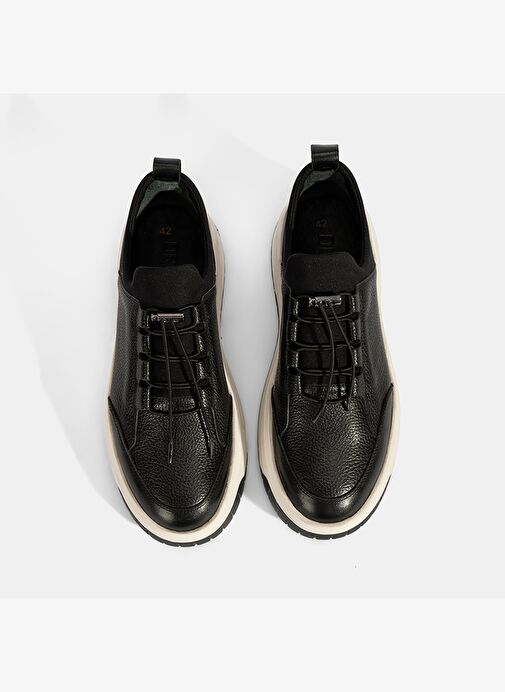 Erkek Siyah Lastik Bağcıklı Deri Sneaker - Görsel 8