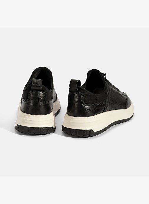 Erkek Siyah Lastik Bağcıklı Deri Sneaker - Görsel 9