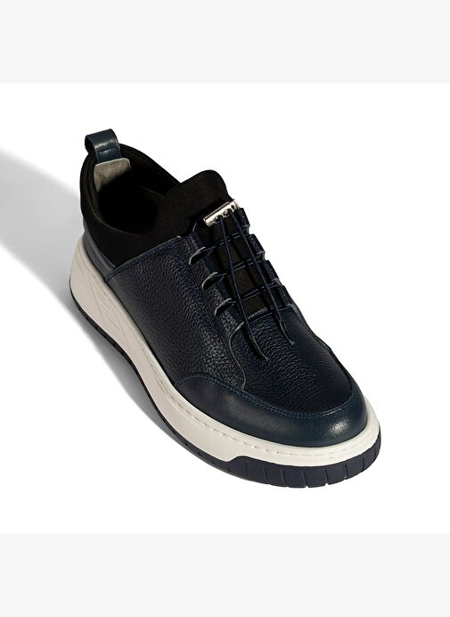 Erkek Lacivert Lastik Bağcıklı Deri Sneaker - Görsel 6