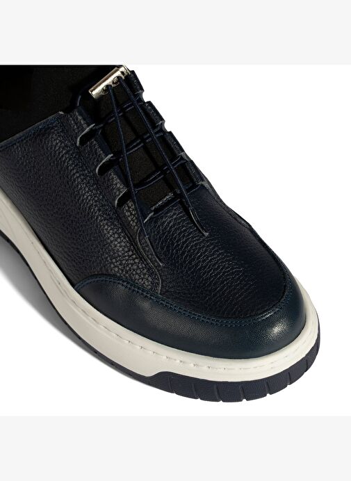 Erkek Lacivert Lastik Bağcıklı Deri Sneaker - Görsel 7