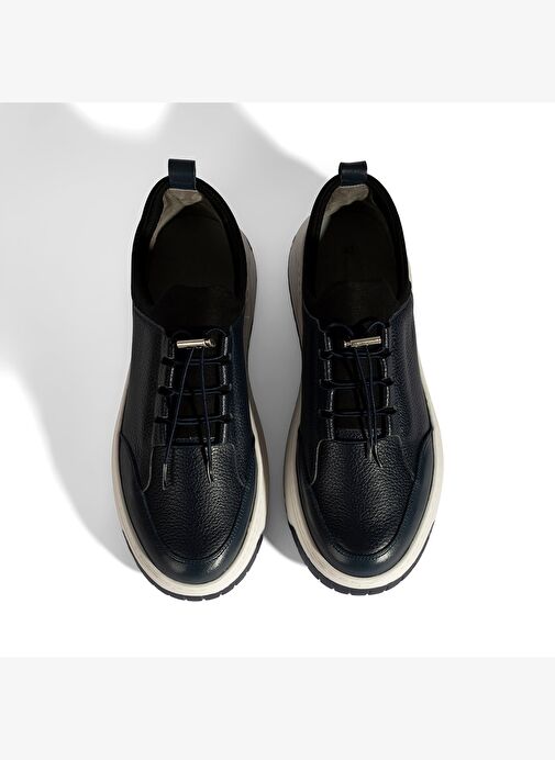 Erkek Lacivert Lastik Bağcıklı Deri Sneaker - Görsel 8