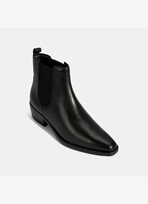 Kadın Siyah Lastik Detaylı Topuklu Deri Bot - Görsel 6