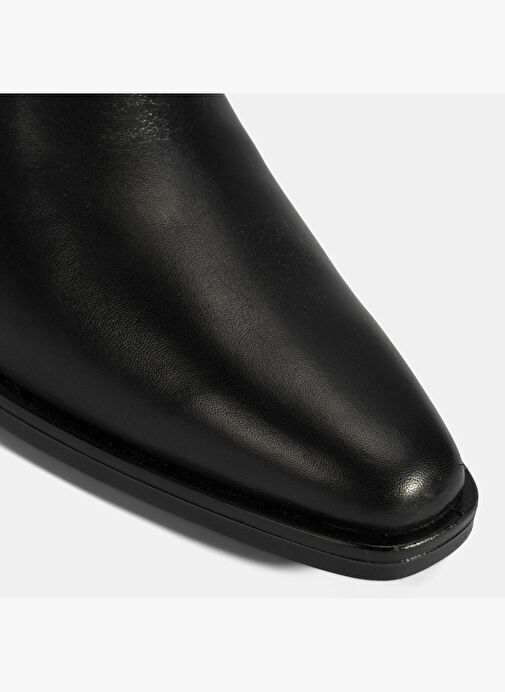 Kadın Siyah Lastik Detaylı Topuklu Deri Bot - Görsel 7