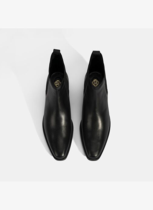 Kadın Siyah Lastik Detaylı Topuklu Deri Bot - Görsel 8