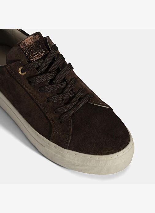 Kadın Kahve Bağcıklı Kalın Tabanlı Süet Deri Sneaker - Görsel 7