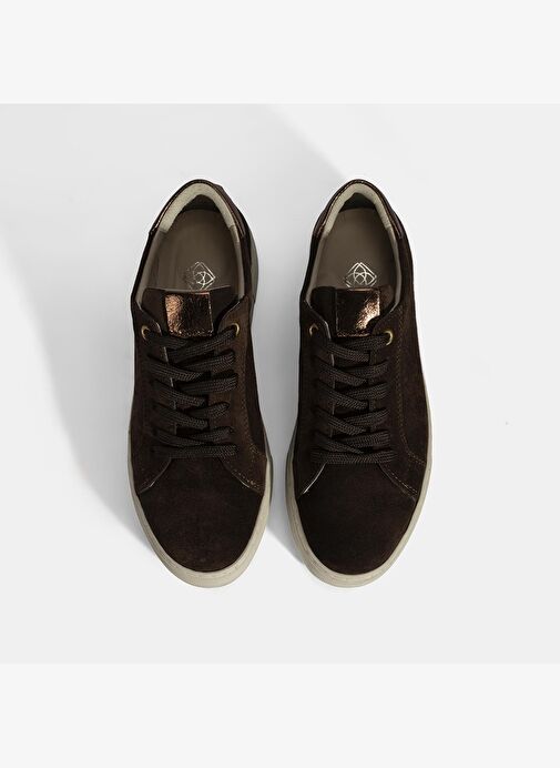 Kadın Kahve Bağcıklı Kalın Tabanlı Süet Deri Sneaker - Görsel 8