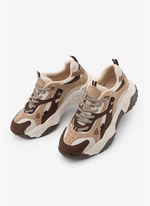 Kadın Yüksek Taban Sneaker Bağcıklı Spor Ayakkabı Edisa Kahve - Görsel 2