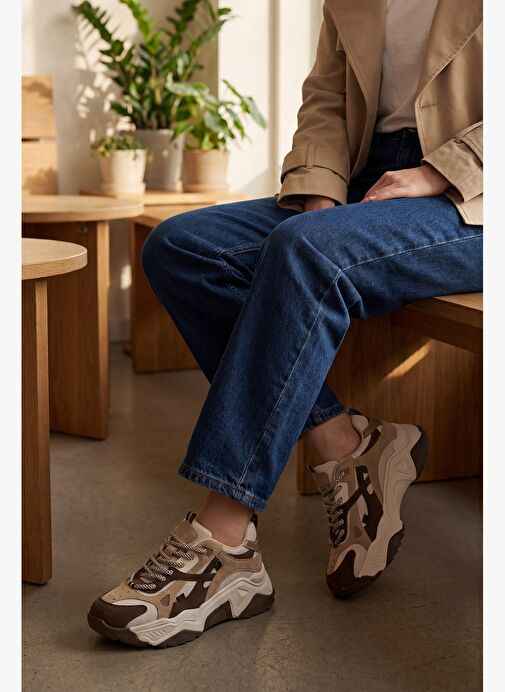 Kadın Yüksek Taban Sneaker Bağcıklı Spor Ayakkabı Edisa Kahve - Görsel 3