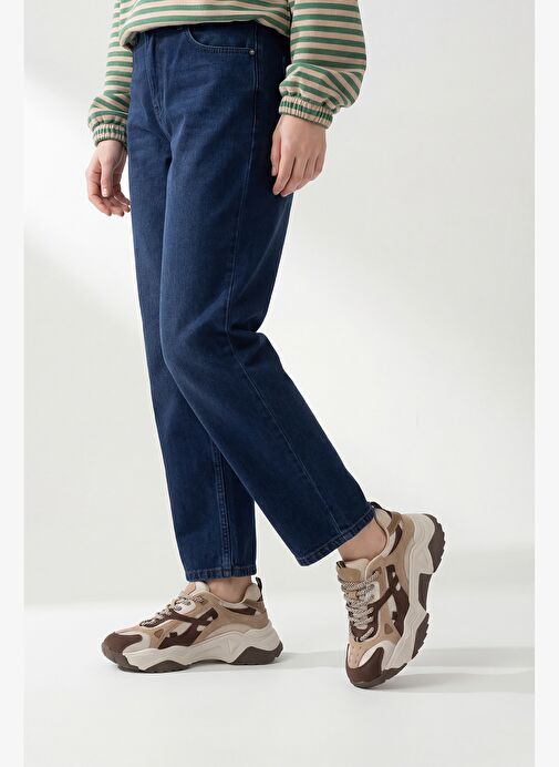 Kadın Yüksek Taban Sneaker Bağcıklı Spor Ayakkabı Edisa Kahve - Görsel 5