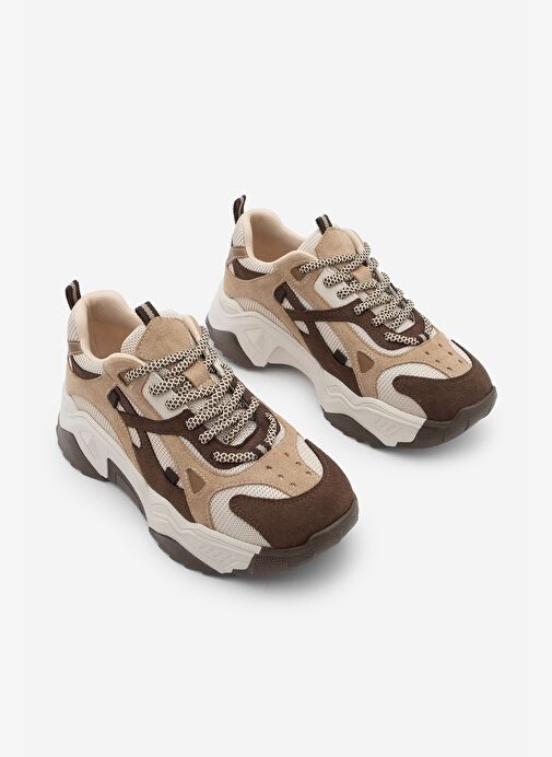 Kadın Yüksek Taban Sneaker Bağcıklı Spor Ayakkabı Edisa Kahve - Görsel 6