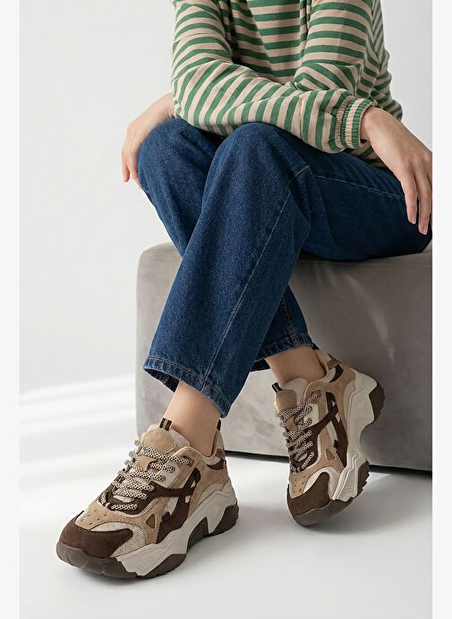 Kadın Yüksek Taban Sneaker Bağcıklı Spor Ayakkabı Edisa Kahve - Görsel 7