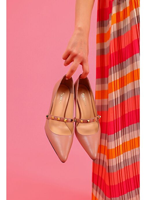 Veruca Gerçek Deri Kadın Topuklu Ayakkabı Pudra - Görsel 7