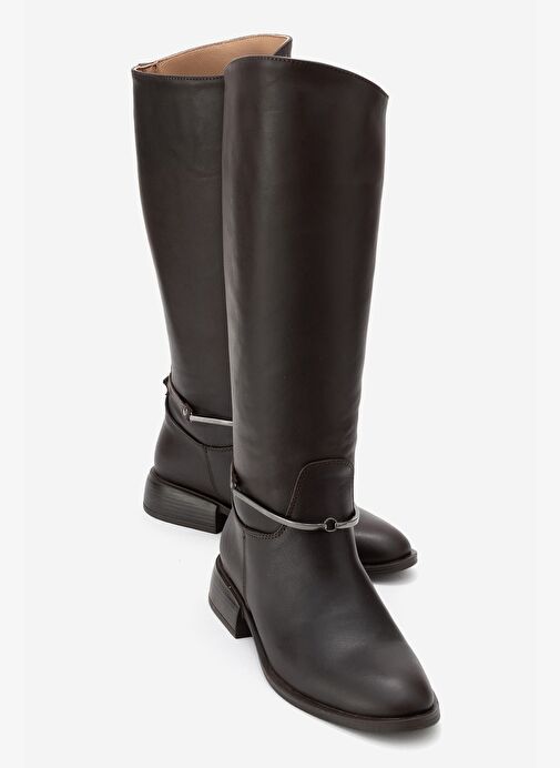 ANSEL Kahverengi Cilt Hakiki Deri Bilek Kayışlı Kadın Binici Çizme - Görsel 2