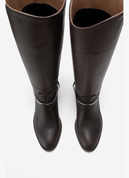 ANSEL Kahverengi Cilt Hakiki Deri Bilek Kayışlı Kadın Binici Çizme - Görsel 3