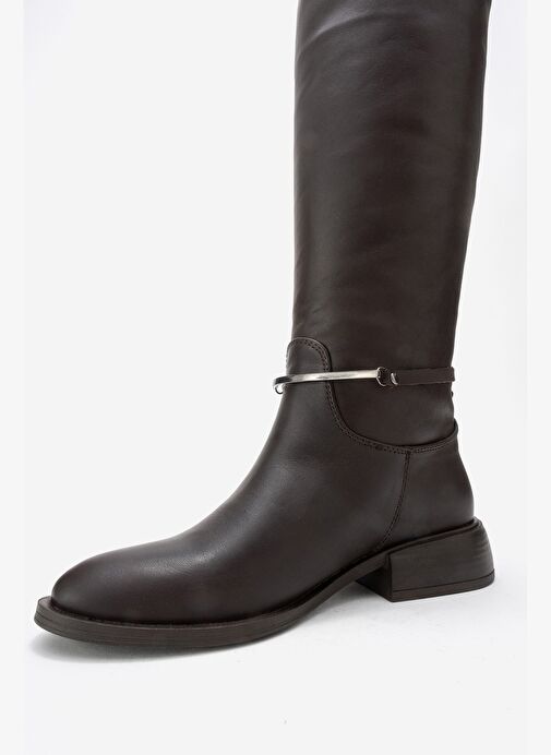 ANSEL Kahverengi Cilt Hakiki Deri Bilek Kayışlı Kadın Binici Çizme - Görsel 5