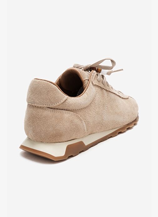 BREA Bej Süet Hakiki Deri Boncuklu Kadın Günlük Sneaker - Görsel 6