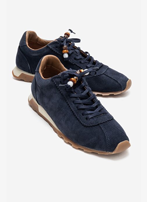 BREA Lacivert Süet Hakiki Deri Boncuklu Kadın Günlük Sneaker - Görsel 2
