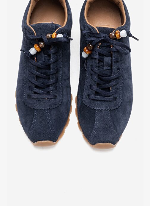 BREA Lacivert Süet Hakiki Deri Boncuklu Kadın Günlük Sneaker - Görsel 3