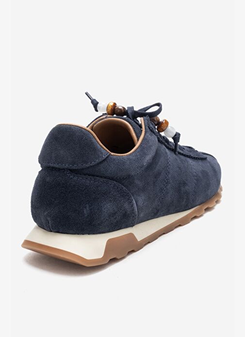 BREA Lacivert Süet Hakiki Deri Boncuklu Kadın Günlük Sneaker - Görsel 6