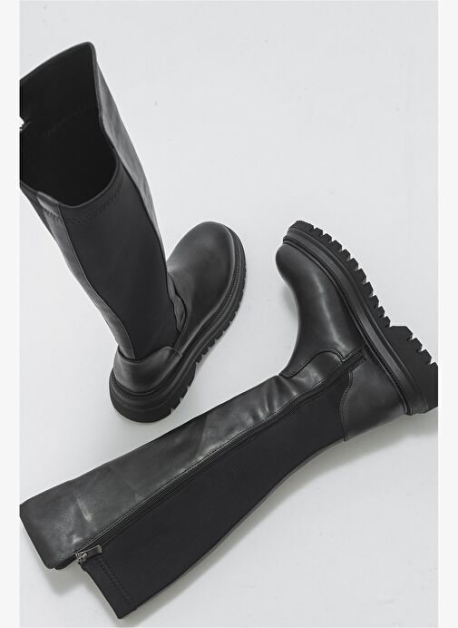 PAUL Siyah Streç Detaylı Kadın Çizme - Görsel 3