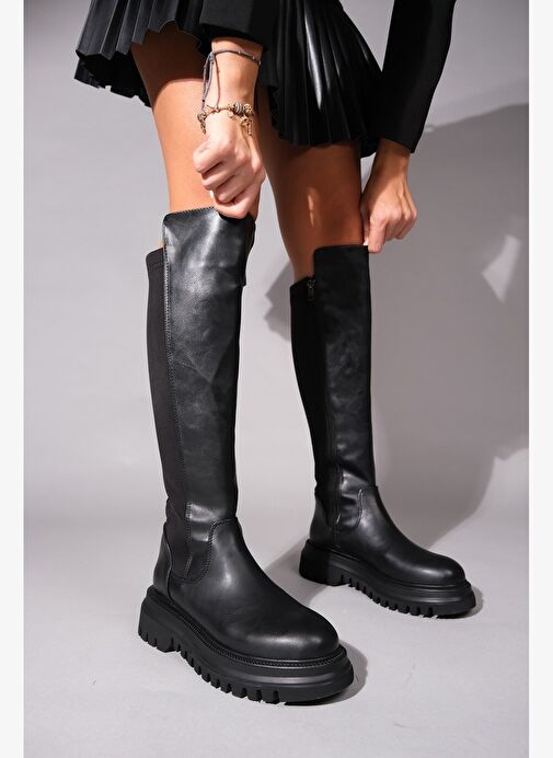 PAUL Siyah Streç Detaylı Kadın Çizme - Görsel 8
