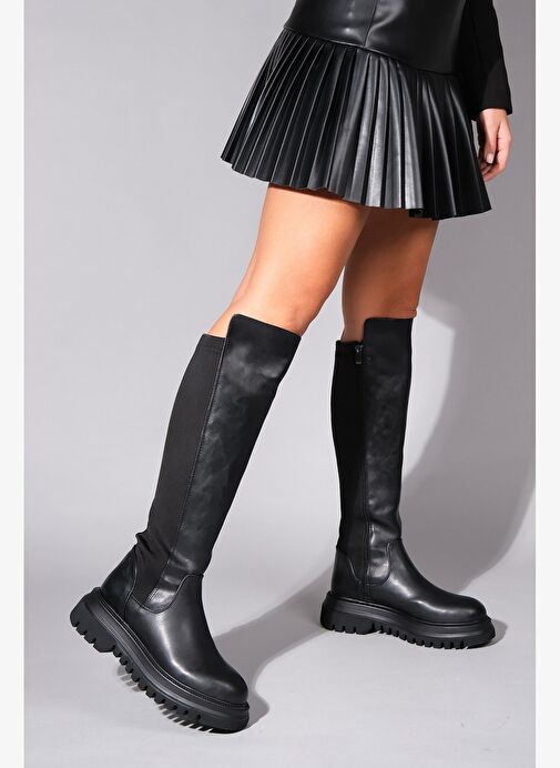 PAUL Siyah Streç Detaylı Kadın Çizme - Görsel 9