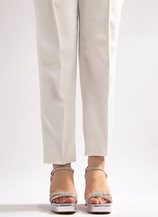 Jenny Kadın Platform Topuklu Ayakkabı Gümüş Taşlı - Görsel 7