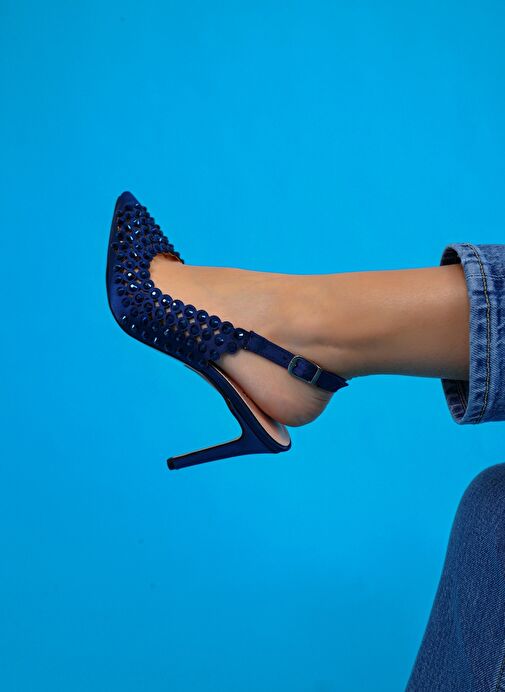 Sakura Kadın Topuklu Sandalet Lacivert Saten - Görsel 3