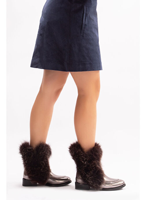 Reina Gerçek Deri Kadın Bot Nikel Deri Kürklü - Görsel 8