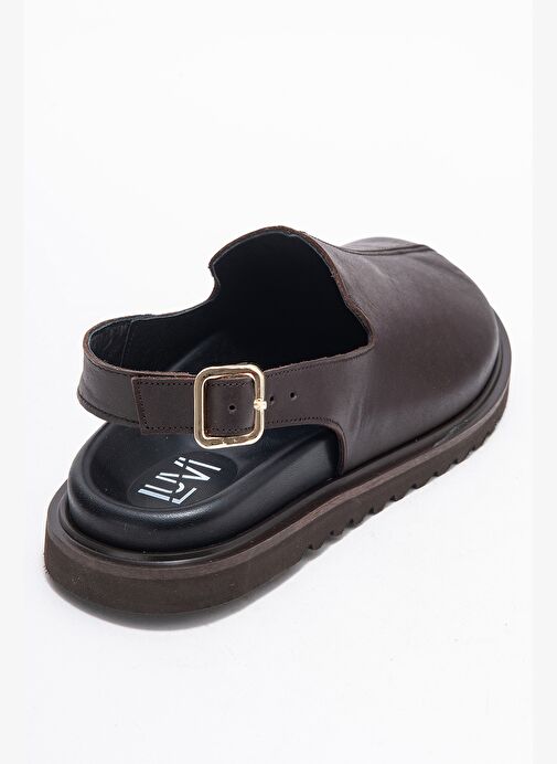 LABY Kahverengi Cilt Hakiki Deri Kadın Sandalet - Görsel 6