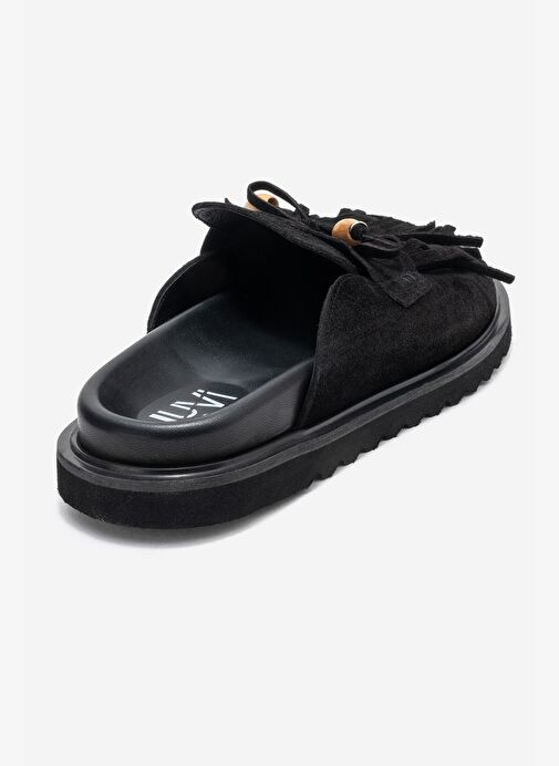 CAROL Siyah Süet Püsküllü Hakiki Deri Kadın Burnu Kapalı Terlik - Görsel 6