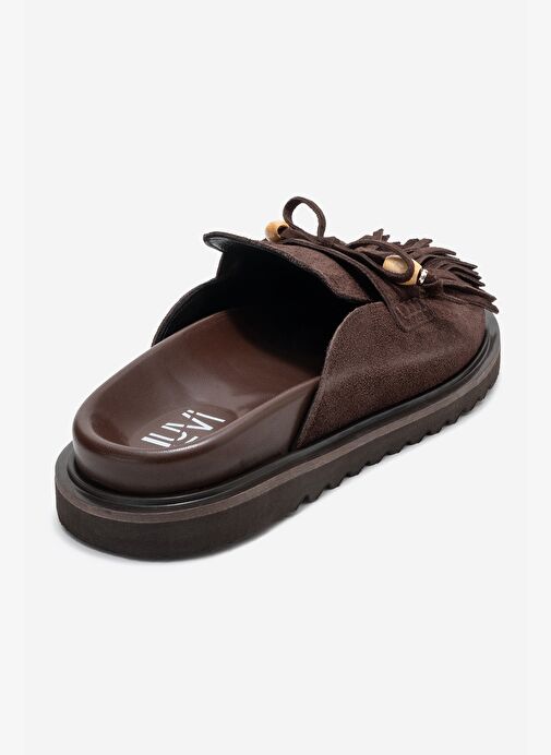 CAROL Kahverengi Süet Püsküllü Hakiki Deri Kadın Burnu Kapalı Terlik - Görsel 6